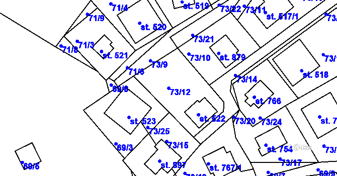Parcela st. 73/12 v KÚ Sýkořice, Katastrální mapa