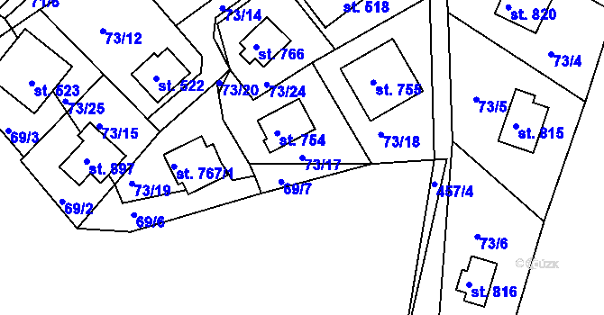 Parcela st. 73/17 v KÚ Sýkořice, Katastrální mapa