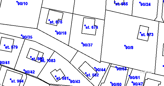Parcela st. 90/37 v KÚ Sýkořice, Katastrální mapa