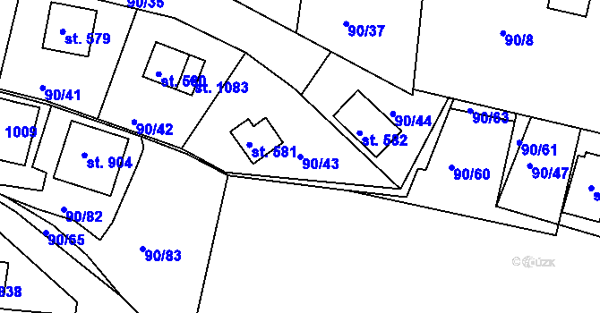 Parcela st. 90/43 v KÚ Sýkořice, Katastrální mapa