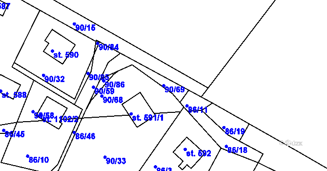 Parcela st. 90/69 v KÚ Sýkořice, Katastrální mapa