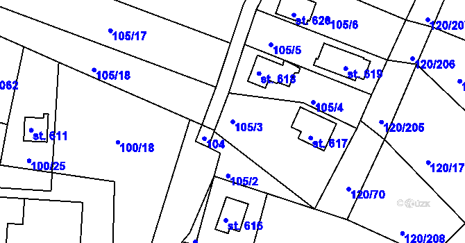 Parcela st. 105/3 v KÚ Sýkořice, Katastrální mapa