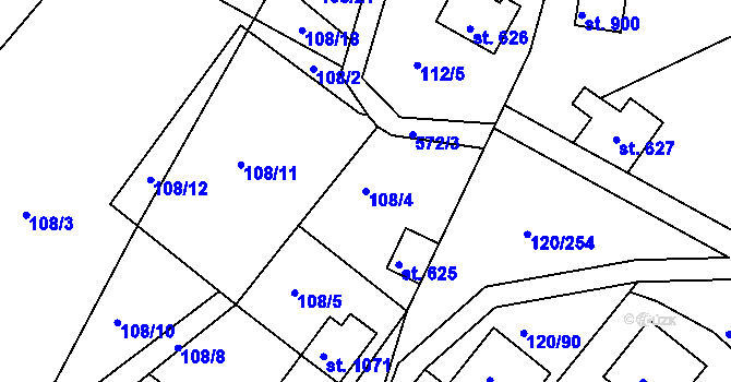 Parcela st. 108/4 v KÚ Sýkořice, Katastrální mapa