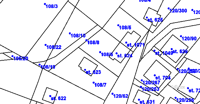 Parcela st. 108/6 v KÚ Sýkořice, Katastrální mapa