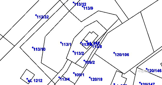 Parcela st. 113/3 v KÚ Sýkořice, Katastrální mapa