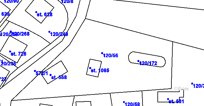 Parcela st. 120/56 v KÚ Sýkořice, Katastrální mapa