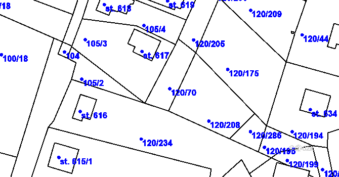 Parcela st. 120/70 v KÚ Sýkořice, Katastrální mapa