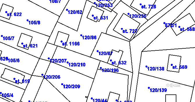Parcela st. 120/87 v KÚ Sýkořice, Katastrální mapa