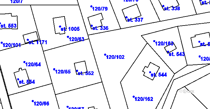 Parcela st. 120/102 v KÚ Sýkořice, Katastrální mapa