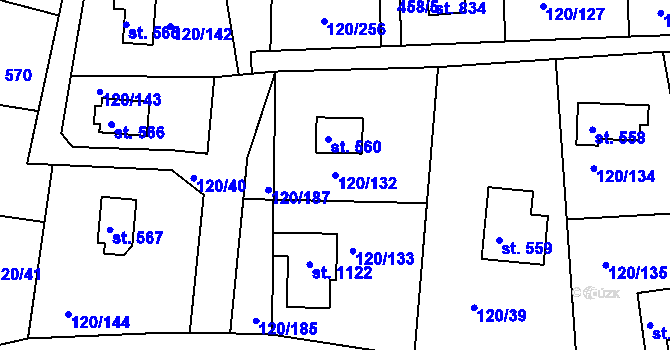 Parcela st. 120/132 v KÚ Sýkořice, Katastrální mapa