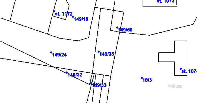 Parcela st. 149/35 v KÚ Sýkořice, Katastrální mapa