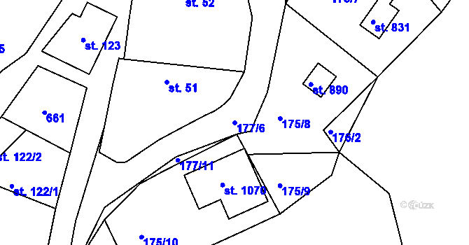 Parcela st. 177/6 v KÚ Sýkořice, Katastrální mapa