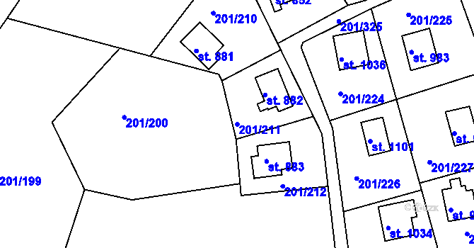 Parcela st. 201/211 v KÚ Sýkořice, Katastrální mapa