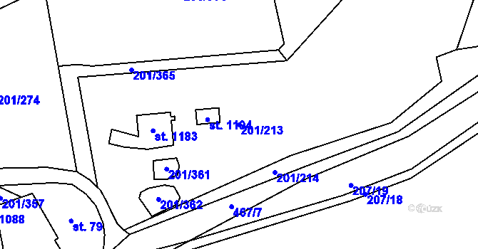 Parcela st. 201/213 v KÚ Sýkořice, Katastrální mapa