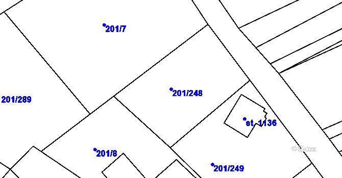 Parcela st. 201/248 v KÚ Sýkořice, Katastrální mapa