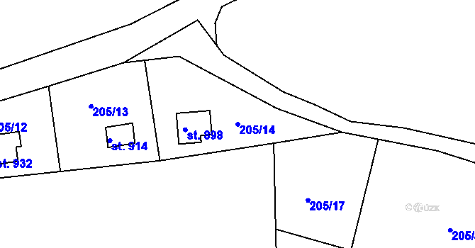 Parcela st. 205/14 v KÚ Sýkořice, Katastrální mapa