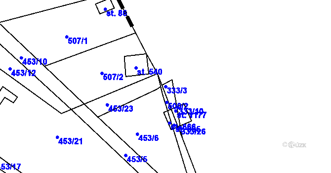 Parcela st. 333/3 v KÚ Sýkořice, Katastrální mapa
