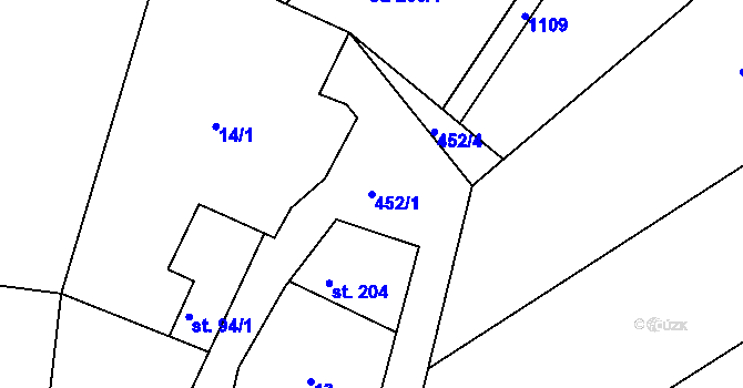 Parcela st. 452/1 v KÚ Sýkořice, Katastrální mapa