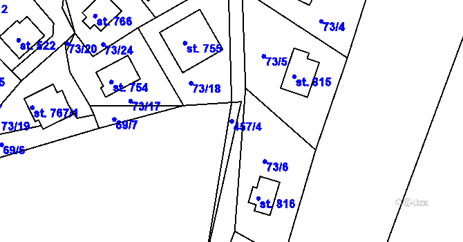 Parcela st. 457/4 v KÚ Sýkořice, Katastrální mapa