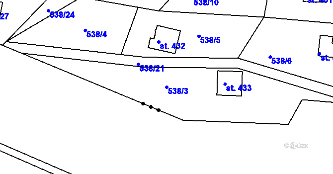 Parcela st. 538/3 v KÚ Sýkořice, Katastrální mapa