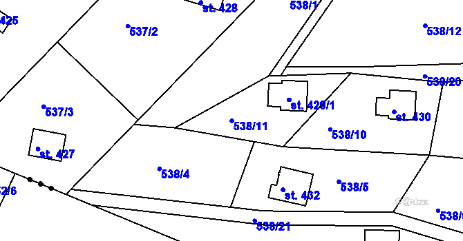 Parcela st. 538/11 v KÚ Sýkořice, Katastrální mapa