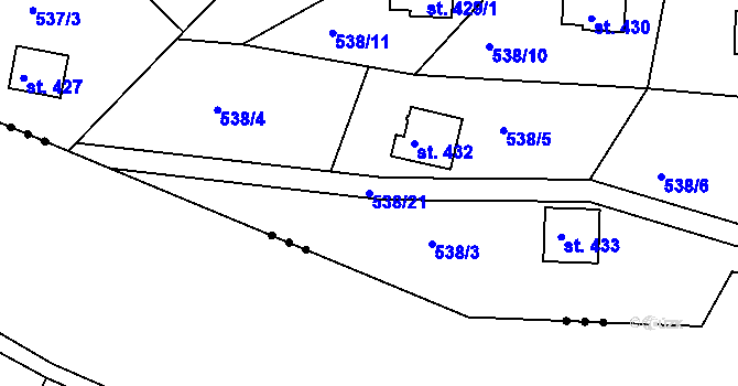 Parcela st. 538/21 v KÚ Sýkořice, Katastrální mapa