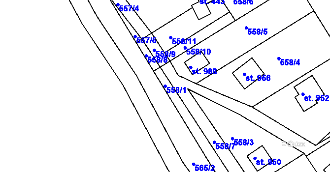 Parcela st. 558/1 v KÚ Sýkořice, Katastrální mapa