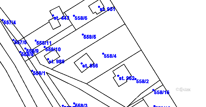 Parcela st. 558/4 v KÚ Sýkořice, Katastrální mapa