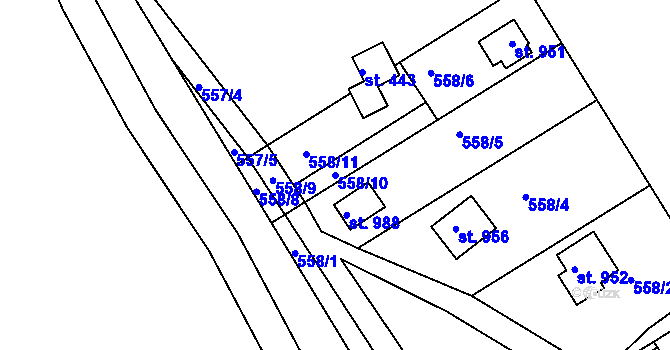 Parcela st. 558/10 v KÚ Sýkořice, Katastrální mapa