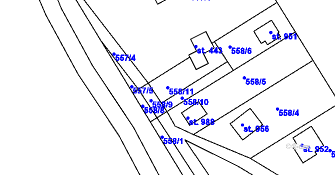 Parcela st. 558/11 v KÚ Sýkořice, Katastrální mapa