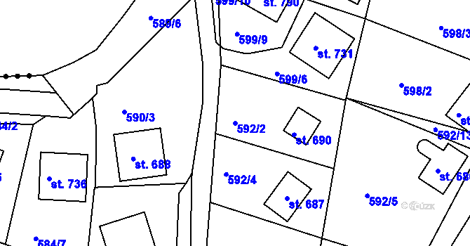 Parcela st. 592/2 v KÚ Sýkořice, Katastrální mapa