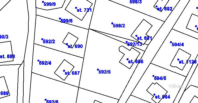 Parcela st. 592/3 v KÚ Sýkořice, Katastrální mapa