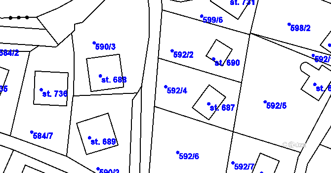 Parcela st. 592/4 v KÚ Sýkořice, Katastrální mapa