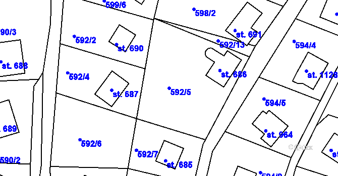 Parcela st. 592/5 v KÚ Sýkořice, Katastrální mapa