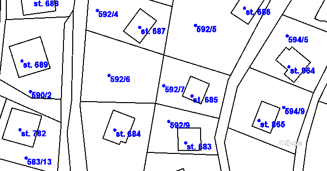 Parcela st. 592/7 v KÚ Sýkořice, Katastrální mapa