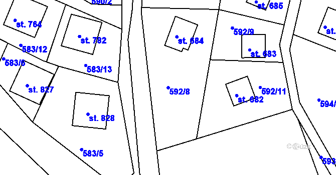 Parcela st. 592/8 v KÚ Sýkořice, Katastrální mapa