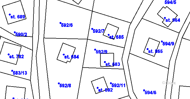 Parcela st. 592/9 v KÚ Sýkořice, Katastrální mapa