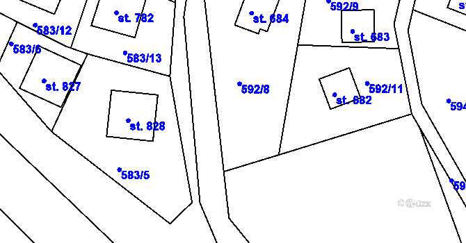 Parcela st. 592/10 v KÚ Sýkořice, Katastrální mapa