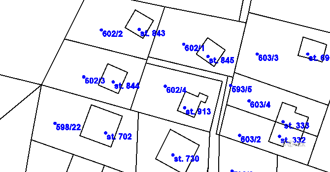 Parcela st. 602/4 v KÚ Sýkořice, Katastrální mapa