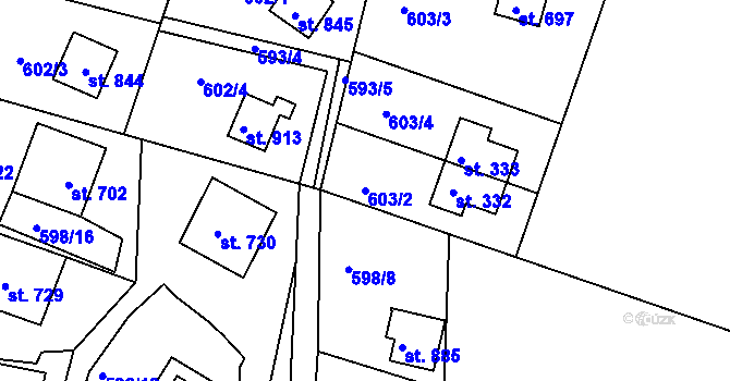 Parcela st. 603/2 v KÚ Sýkořice, Katastrální mapa