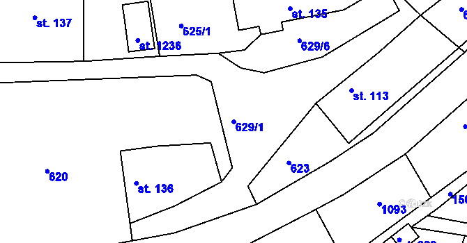 Parcela st. 629/1 v KÚ Sýkořice, Katastrální mapa