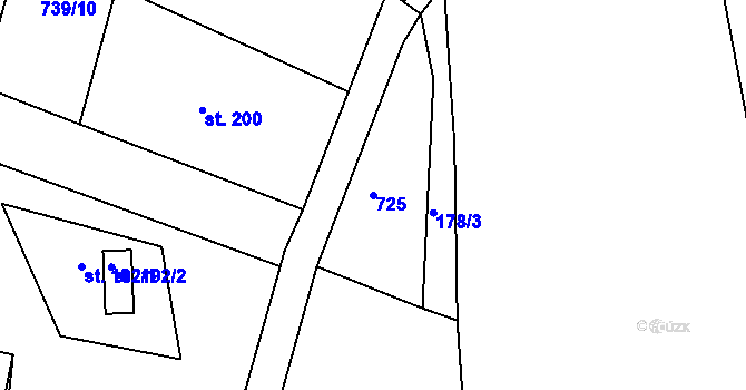 Parcela st. 725 v KÚ Sýkořice, Katastrální mapa
