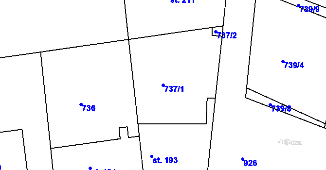 Parcela st. 737/1 v KÚ Sýkořice, Katastrální mapa
