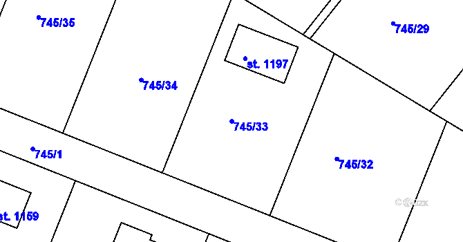 Parcela st. 745/33 v KÚ Sýkořice, Katastrální mapa