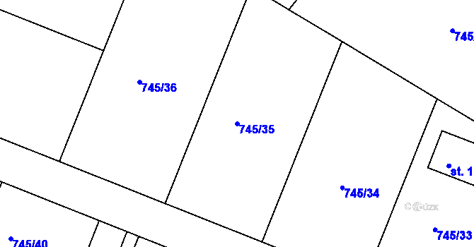 Parcela st. 745/35 v KÚ Sýkořice, Katastrální mapa