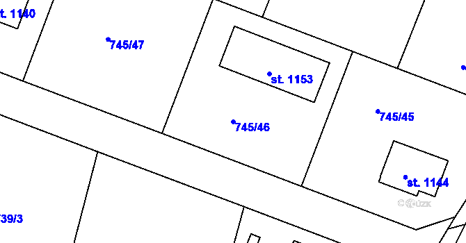 Parcela st. 745/46 v KÚ Sýkořice, Katastrální mapa