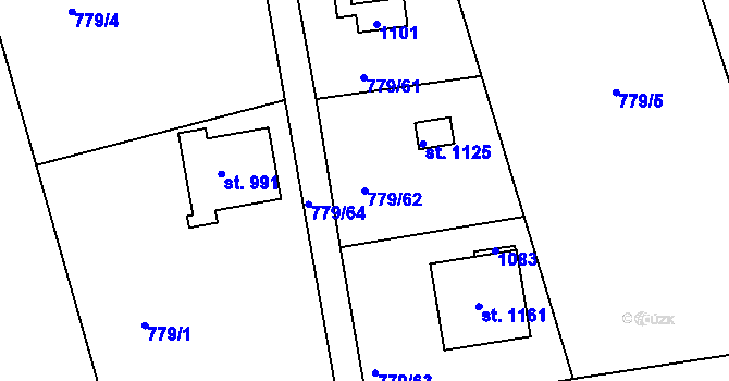 Parcela st. 779/62 v KÚ Sýkořice, Katastrální mapa