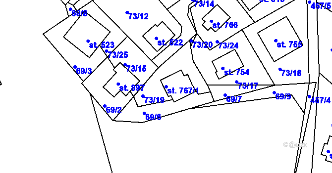 Parcela st. 767/1 v KÚ Sýkořice, Katastrální mapa