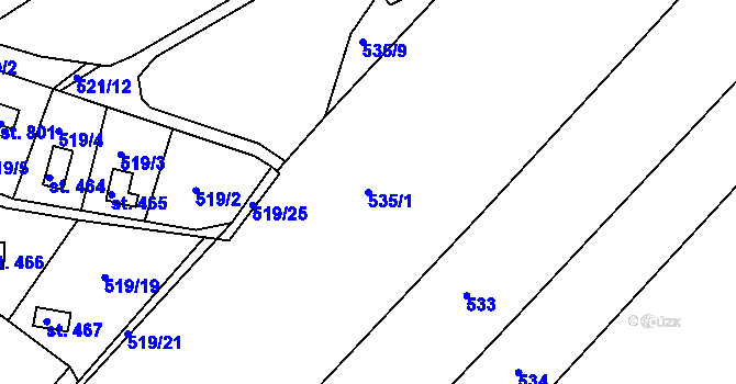 Parcela st. 535/1 v KÚ Sýkořice, Katastrální mapa