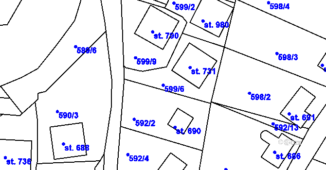 Parcela st. 599/6 v KÚ Sýkořice, Katastrální mapa